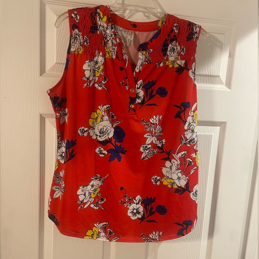 PerSeption Concept Red Floral Blouse